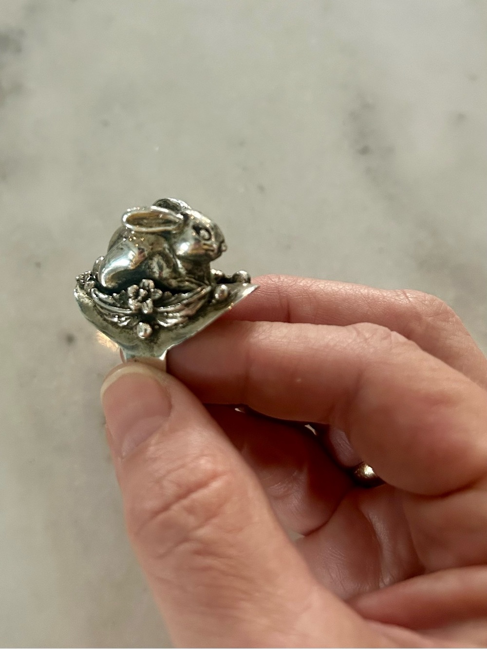 Sterling Silver 3D Bunny Rabbit Floral Sculptural Statement Ring Sz 7.5 Vintage! - Picture 6 of 13